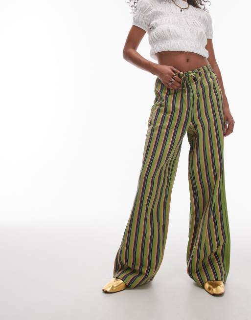 Topshop - Pantalon à rayures en lin mélangé - Multicolore