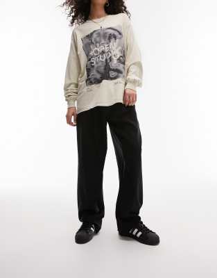 Topshop - Pantalon ajusté décontracté coupe dad à plis - Noir