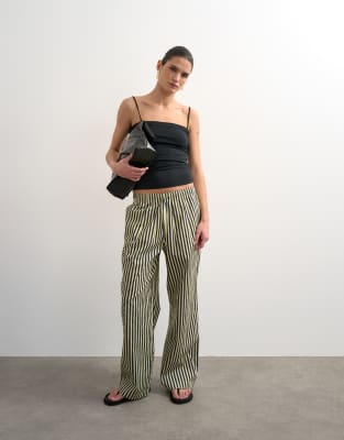 Pantalon ample à enfiler en popeline rayée - Bleu marine-Pas de couleur 42