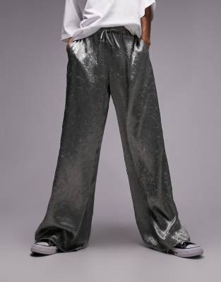 Pantalon Topshop Satin Imprimé Rayé Marine/noir/blanc - Taille 8, Neuf Sans étiquettes