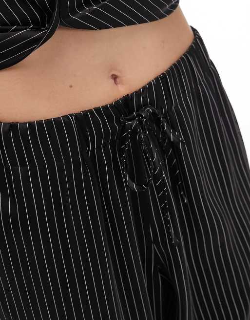 Pantalon Topshop En Satin Imprimé - Rayures Marines, Noires Et Blanches - Taille 8 | Neuf Sans Étiquette