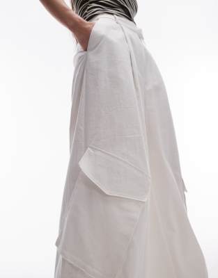 Topshop - Pantalon ample en lin avec poches - Blanc