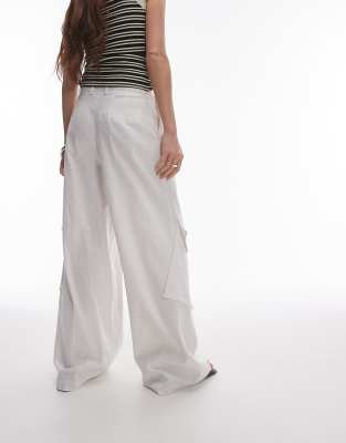 Topshop - Pantalon ample en lin avec poches - Blanc