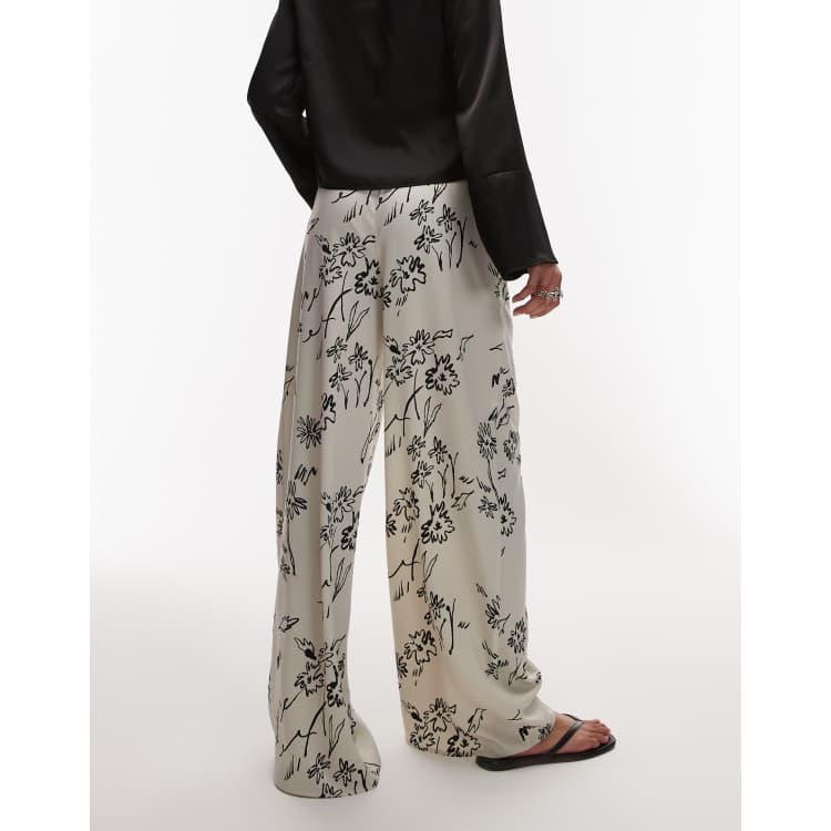 Pantalon Topshop En Satin Imprimé - Taille 8, Rayures Marine/noir/blanc, Coupe Loose Fit, Neuf Sans étiquette