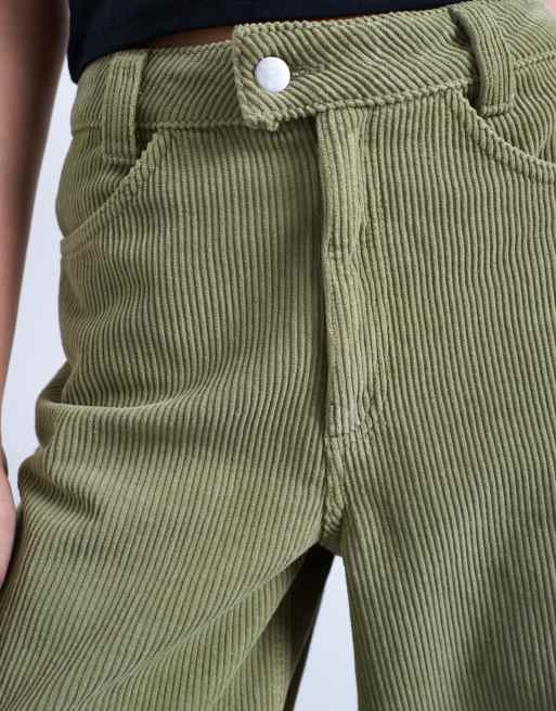 Topshop - Pantalon ample en velours côtelé à taille haute - Vert, 3 de 5