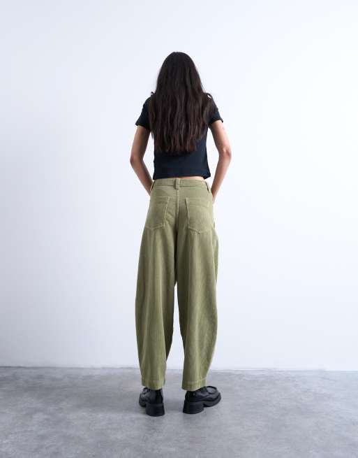 Topshop - Pantalon ample en velours côtelé à taille haute - Vert, 5 de 5