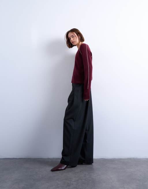 Topshop - Pantalon ample taille basse à chevrons et rayures - Gris, 2 de 5