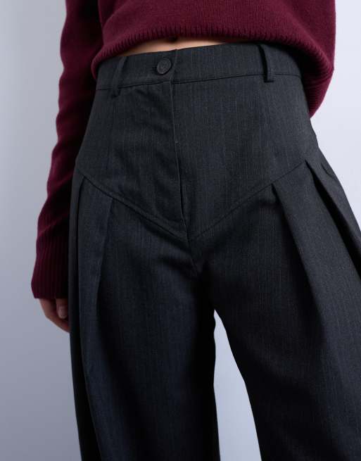 Topshop - Pantalon ample taille basse à chevrons et rayures - Gris, 5 de 5