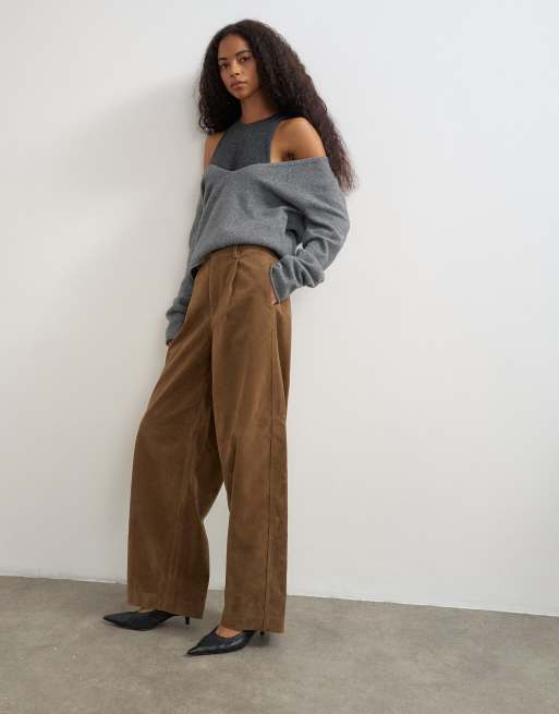 Topshop - pantalón barrel de ante sintético en chocolate, 2 de 5