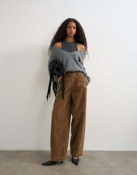 Topshop pantalon barrel en faux daim chocolat - view 1