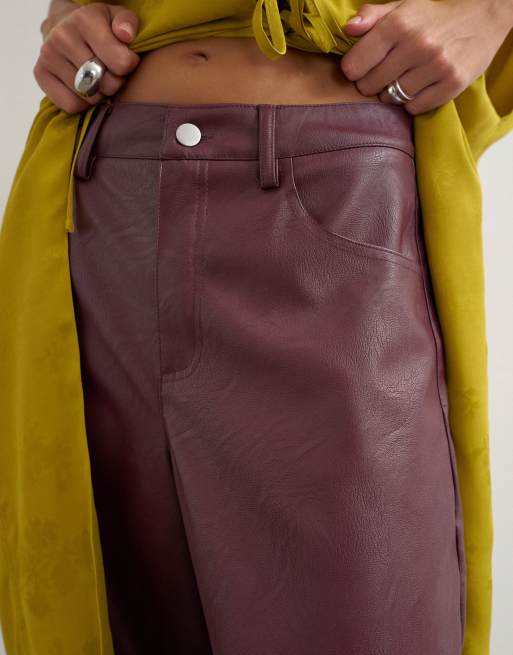 Topshop pantalon barrel en simili cuir couleur figue, 3 de 5