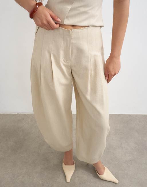 Topshop - Pantalon barrel habillé d'ensemble à ourlets bruts - Taupe, 5 de 5