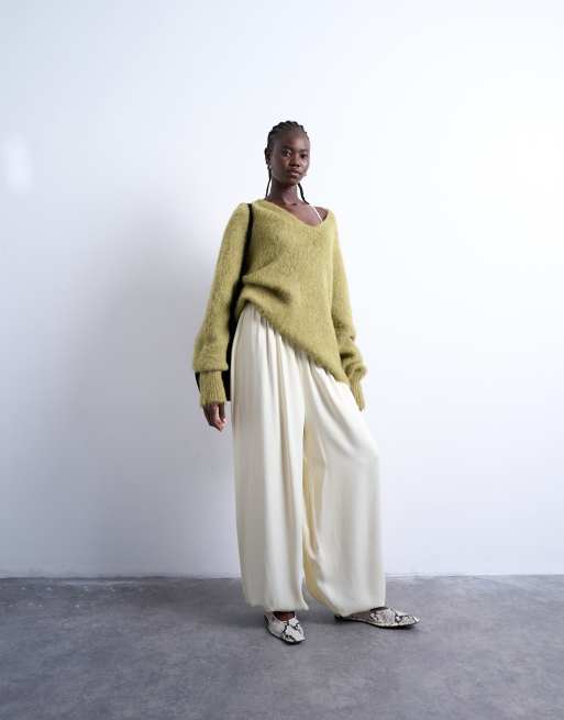 Topshop - Pantalon bouffant à taille haute - Huître