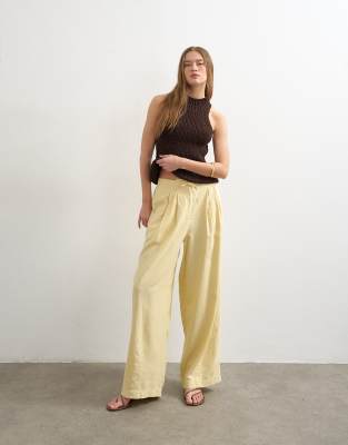 Pantalon bouffant avec lin à liens à la taille - Babeurre-Neutre 32