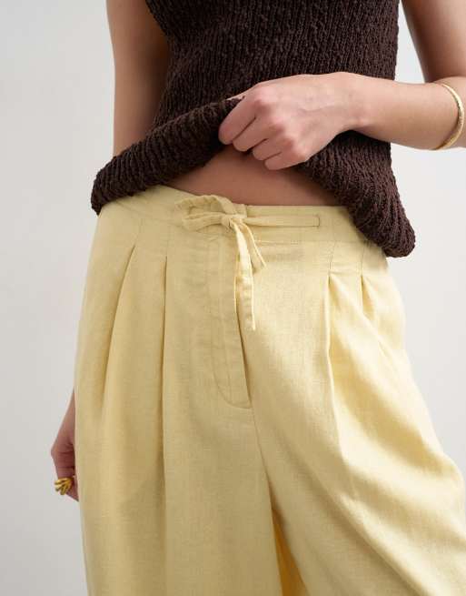Topshop - Pantalon bouffant avec lin à liens à la taille - Babeurre, 4 de 5
