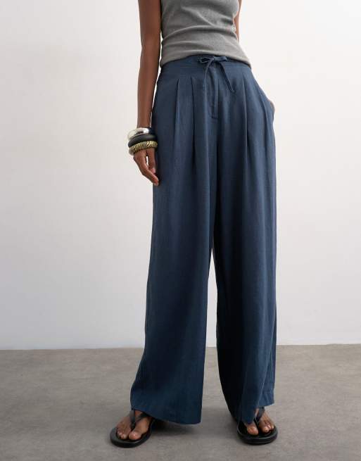 Topshop - Pantalon bouffant en lin avec liens à la taille - Ardoise, 2 de 5