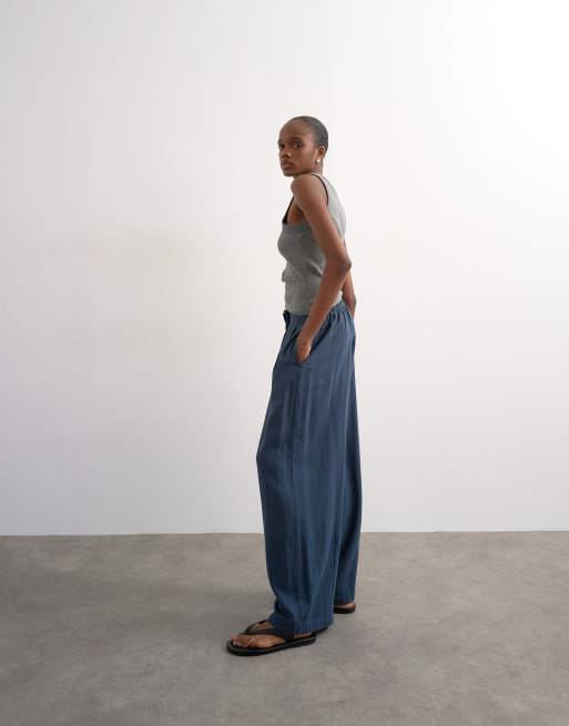 Topshop - Pantalon bouffant en lin avec liens à la taille - Ardoise, 3 de 5