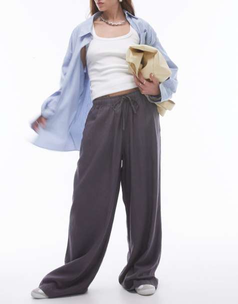 Topshop - Pantalon bouffant en lin mélangé - Anthracite - view 1