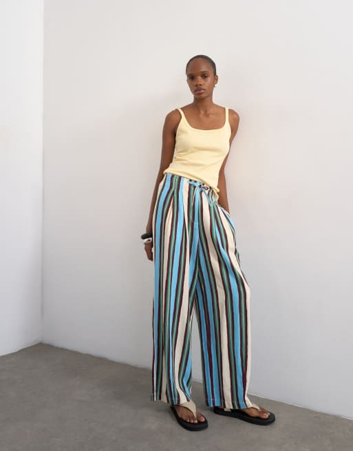 Topshop - Pantalon bouffant en lin noué à la taille - Rayures variées, 5 de 5