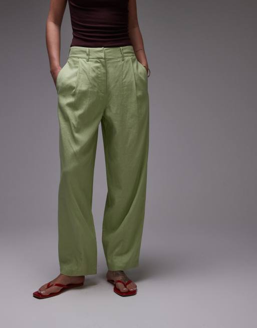 Pantalon Court (hot Pants) Topshop Vert - Taille UK 8, 100% Coton, Occasion Très Bon état