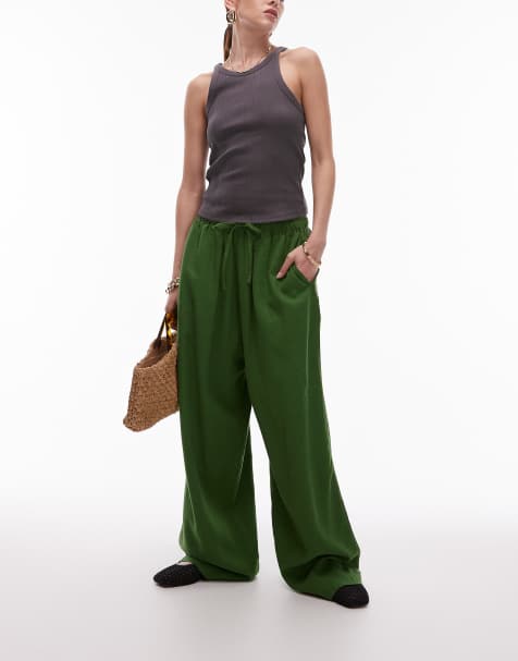 Topshop - Pantalon bouffant en lin - Vert olive - view 1