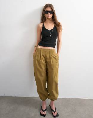 Pantalon bouffant en popeline - Kaki-Vert 38