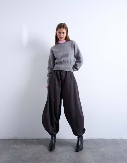 Topshop - Pantalon bouffant oversize avec languette - Marron