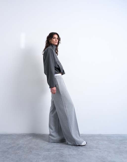 Topshop - Pantalon brossé doux au toucher à plis nervurés - Gris, 4 de 5