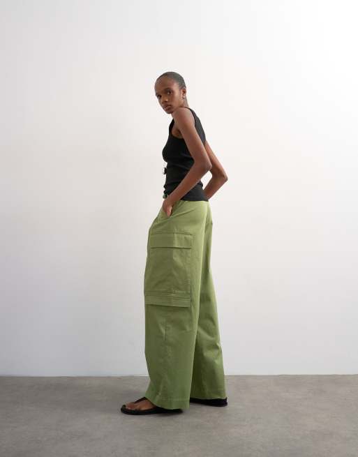 Topshop - Pantalon cargo ample coupe trapèze avec lien noué à la taille - Kaki, 3 de 5
