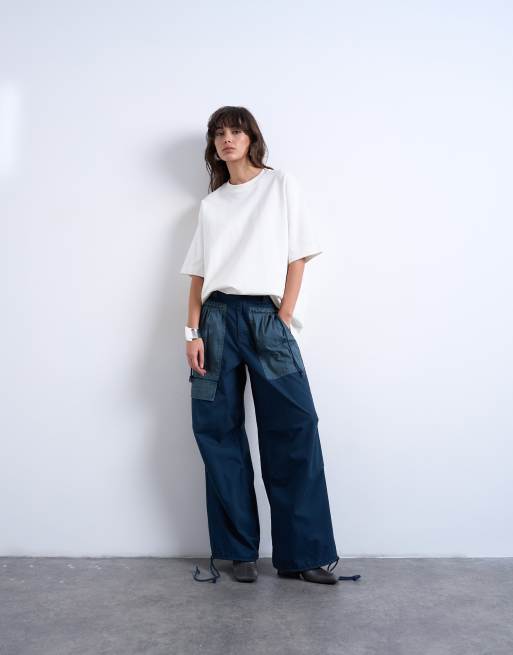 Topshop - Pantalon cargo bicolore avec grandes poches - Ardoise