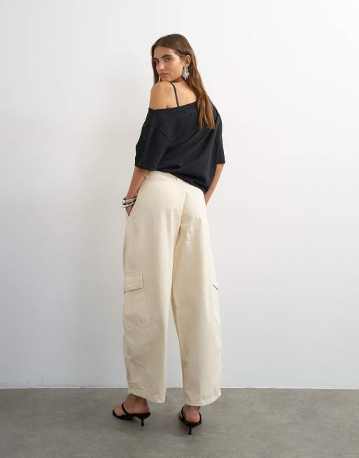 Topshop - pantalón cargo con cinturón anudado en crudo, 2 de 5