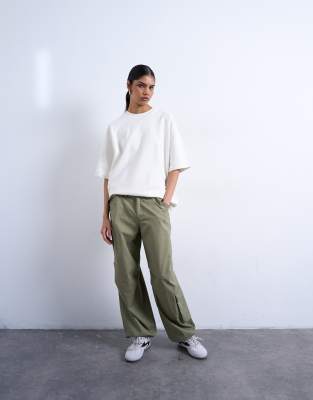 Pantalon cargo en tissu ripstop avec ourlet à cordon de serrage - Kaki-Vert 44