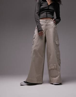 Topshop super oversized skate cargo trouser in stone - ASOS Price Checker