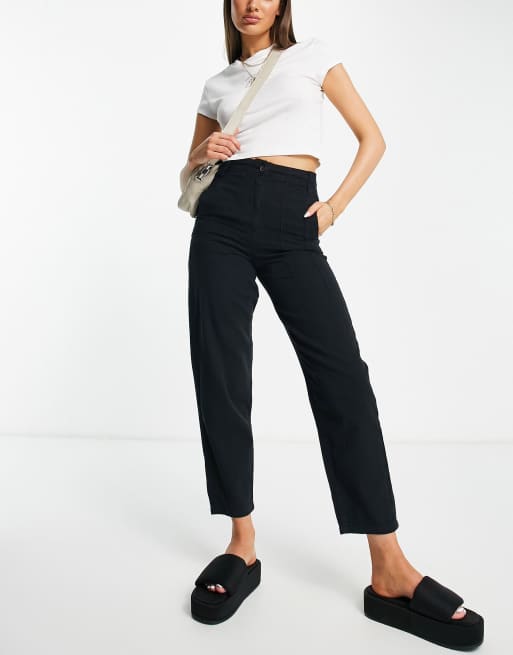 Topshop Pantalon carotte l ger taille haute Noir ASOS