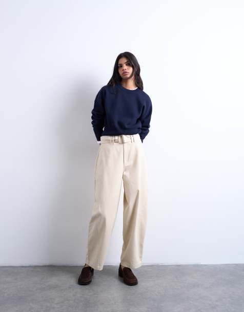 Topshop - Pantalon ceinturé à taille haute - Neutre - view 1