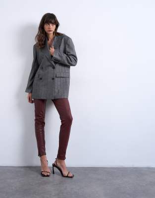 Pantalon cigarette ajusté en similicuir - Bordeaux-Rouge 40