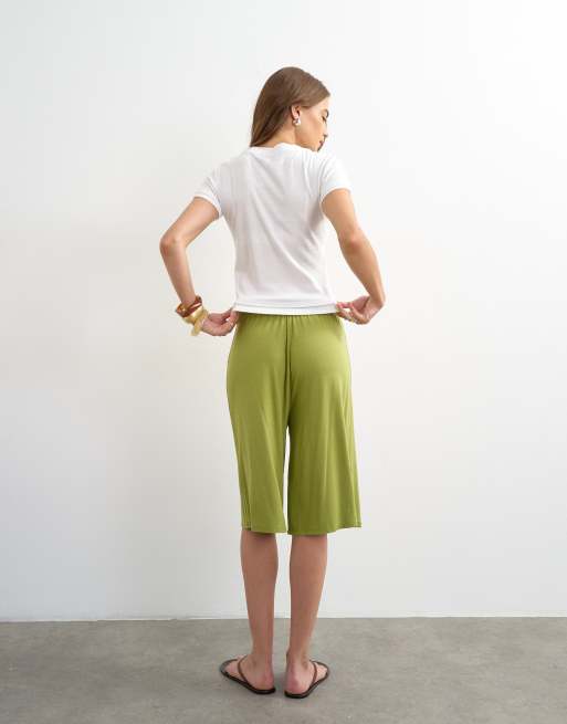Topshop - pantalón corto de punto de viscosa verde, 4 de 5