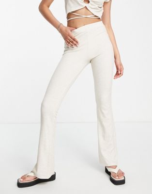 Topshop speckled rib flared trouser in stone - ASOS Price Checker