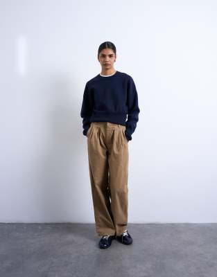 Topshop - Pantalon court à taille nervurée - Vert olive