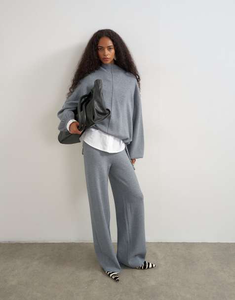 Topshop - pantalón de conjunto de punto con detalle de lazo en gris - view 1
