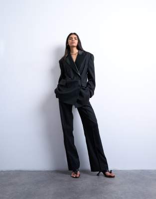 Topshop - Pantalon de costume d'ensemble coupe droite ajustée à taille mi-haute - Noir