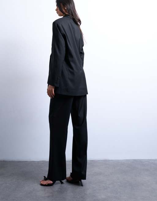 Topshop - Pantalon de costume d'ensemble coupe droite ajustée à taille mi-haute - Noir, 4 de 5