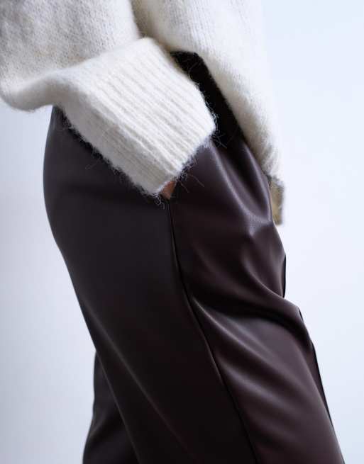 Topshop - Pantalon de jogging ample en imitation cuir à plis nervurés - Chocolat, 2 de 5