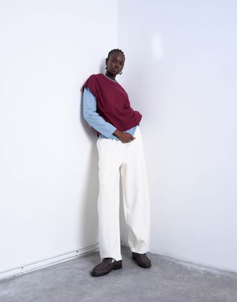 Topshop - Pantalon de jogging coupe bouffante à nervures - Écru en tissu façon néoprène - view 1