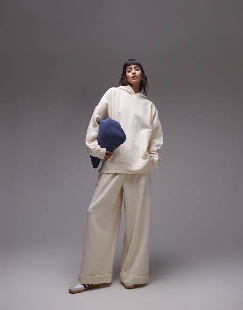 Topshop - Pantalon de jogging de qualité supérieure avec ourlets retroussés - Écru - view 1