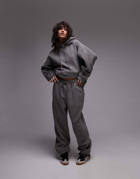 Topshop - Pantalon de jogging d'ensemble imitation peau de mouton resserré aux chevilles - Ardoise - view 1