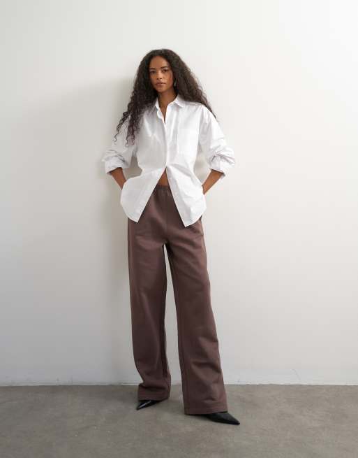 Topshop pantalon de jogging droit à ceinture fine en moka, 5 de 5