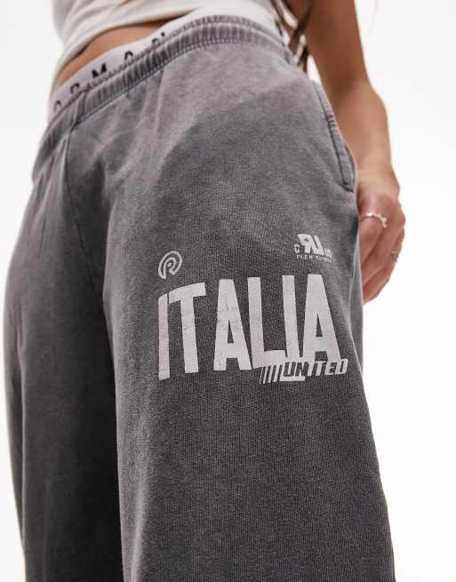 Topshop - Pantalon de jogging large à imprimé Italia - Gris délavé, 4 de 4
