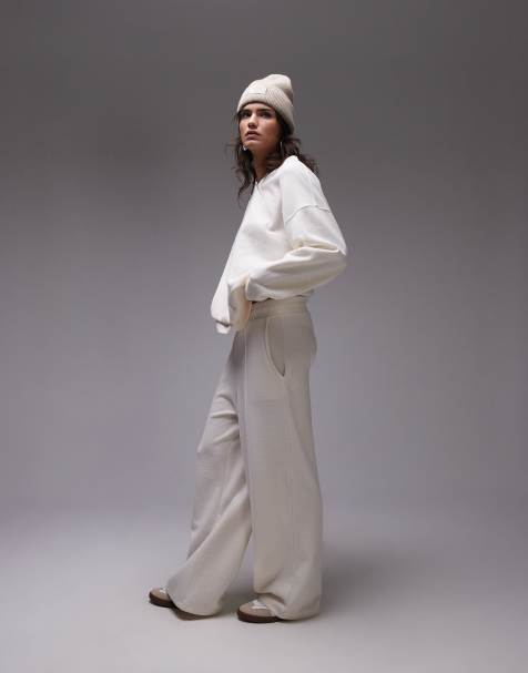 Topshop - Pantalon de jogging large en tissu brossé - Crème - view 1