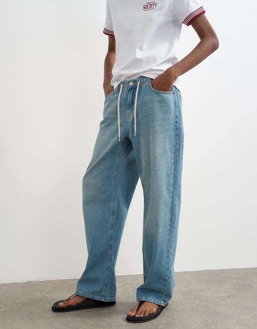 Topshop - Pantalon de jogging léger en jean - Bleu moyen, 4 de 7